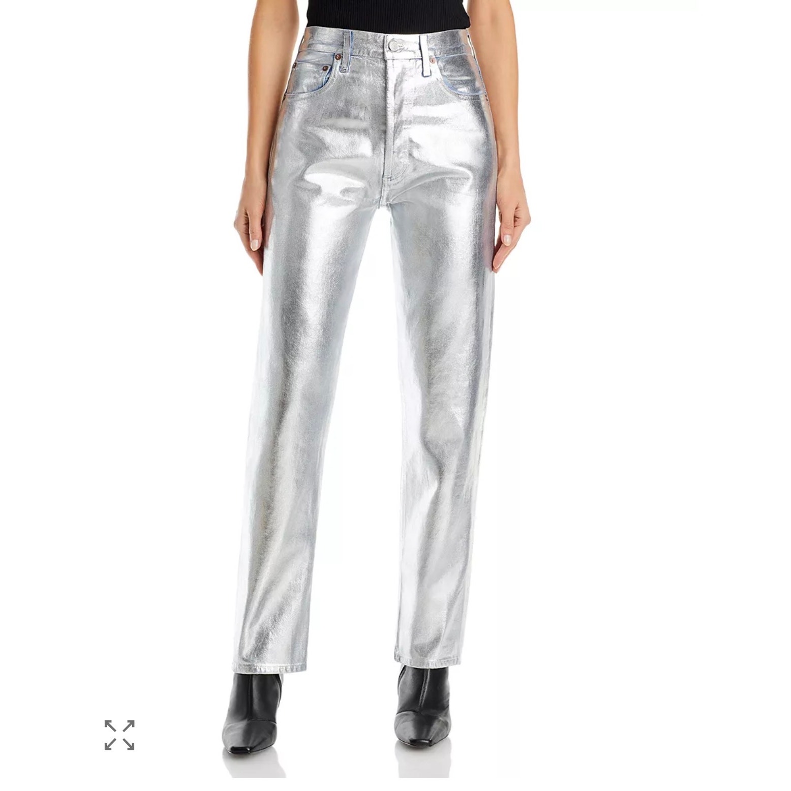 Agolde Metallic Coated Pinch Waist High Rise Jeans Foil Denim Straight Leg 28